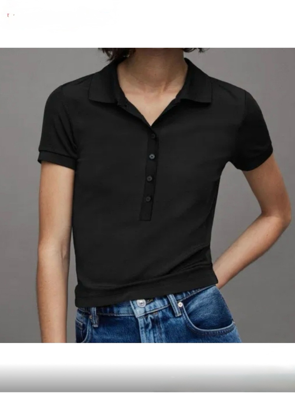 All Saints Black Short-Sleeve Button-Down Polo Top, Size 12